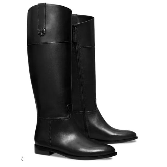 Tory Burch Women's Double T Riding Boots Tall Black Boots Size 5.5 NWOB - Picture 1 of 15